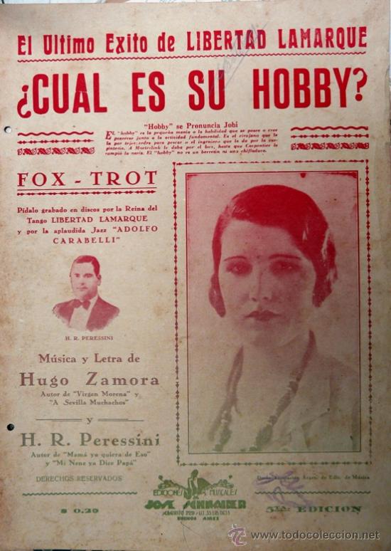 Partiture musicali: CUAL ES SU HOBBY ? - FOX TROT - PARTITURA ORIGINAL - LETRA Y MUSICA: HUGO ZAMORA / H.R. PERESSINI