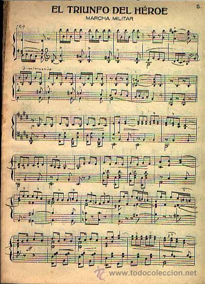 Partituras musicais: El triunfo del h&eacute;roe marcha militar de Mart&iacute;n Vidal