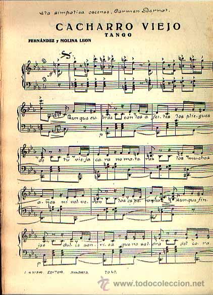 Musical scores: Cacharro viejo Tango de Fern&aacute;ndez y Molina Le&oacute;n