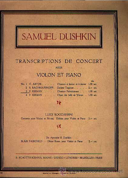 Musical scores: Chanson palestinienne de Kirman P. para viol&iacute;n y piano