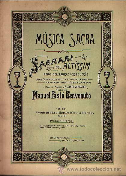 Musical scores: Sagrari del altissim de Manuel Past&oacute; Benvenuto