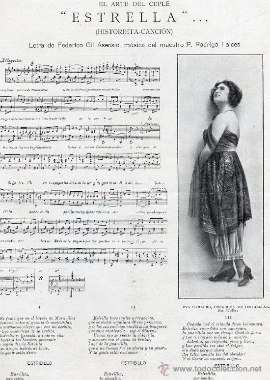 Musical scores: CUPLE 1920  ESTRELLA RODRIGO FALCES , EVA CAMACHO HOJA REVISTA