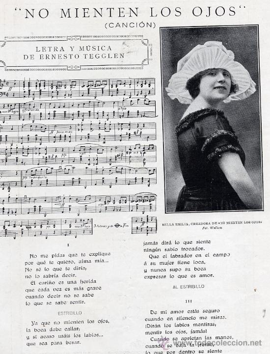 Musical scores: CUPLE 1920 NO MIENTEN LOS OJOS CREADORA BELLA EMILIA HOJA REVISTA