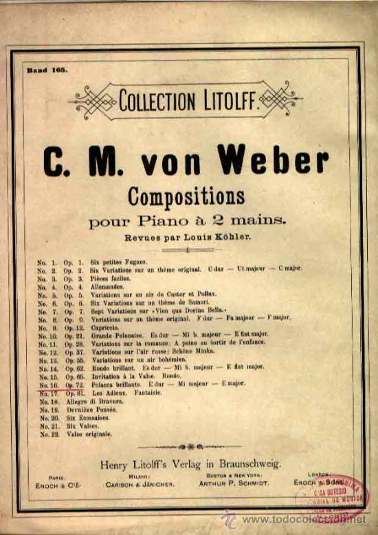 Partitions Musicales: POLACCA BRILLANTE DE VON WEBER PARA PIANO A CUATRO MANOS