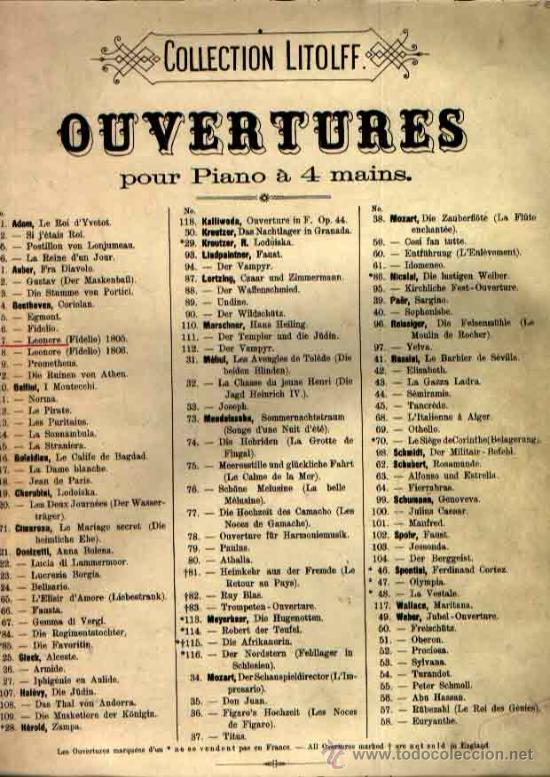 Partitions Musicales: LEONORE DE FIDELIO DE BEETHOVEN PARA PIANO A CUATRO MANOS