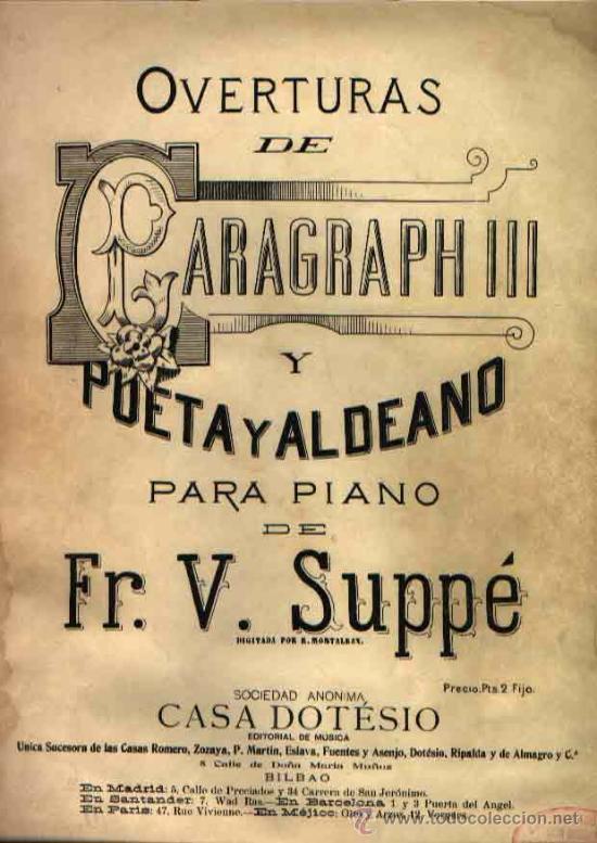 Partitions Musicales: SINFONIA DEL POETA Y ALDEANO DE SUPP&Eacute; PARA PIANO A CUATRO MANOS
