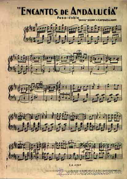 Partituren: ENCANTOS DE ANDALUC&Iacute;A PASO-DOBLE DE SACUL SILV&Aacute;N Y F. ARQUELLADAS