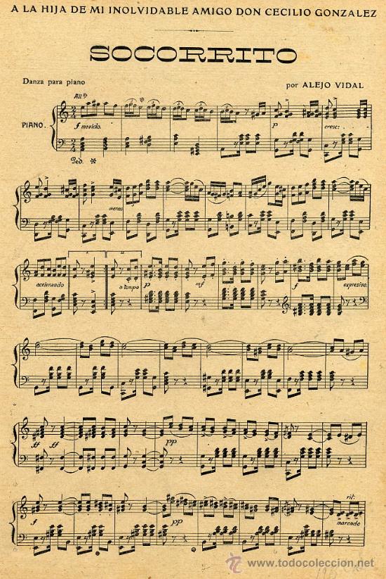 Partituras musicais: PARTITURA SOCORRITO 1913 DANZA ALEJO VIDAL HOJA REVISTA