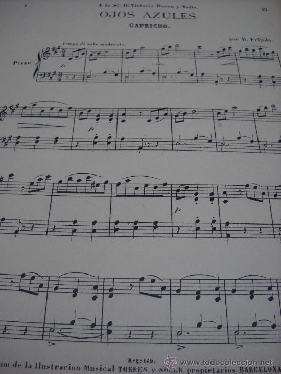 partitura para piano. b. frígola: ojos azules. - Comprar Partituras  musicales antiguas en todocoleccion - 33174166