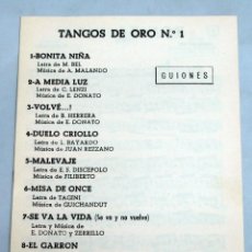 Partituras musicales: PARTITURA LETRA CANCIÓN TANGOS DE ORO Nº 1 GUIONES AÑOS 70