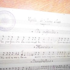 Partituras musicales: MANUSCRITO PARTITURA ANTIGUA VIGILIA JUEVES SANTO ARCHIVO ADORACION NOCTURNA MAHON BALEARES