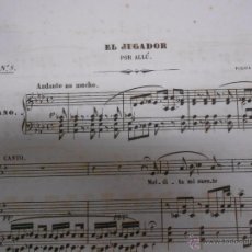 Partituras musicales: PARTITURA EL JUGADOR ,POR ALLU. HACIA 1850 .3 PAGINAS 25,5 X 32,5 CMS POESIA SR. AGUILERA