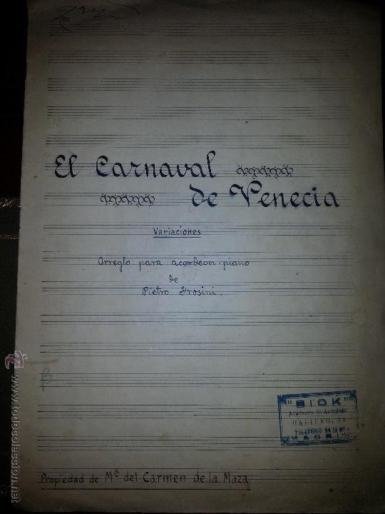 Partituras musicales: PARTITURA DE EL CARNAVAL DE VENECIA PIETRO ROSINI