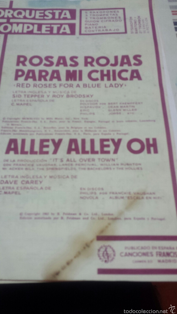 Partitions Musicales: ROSAS ROJAS PARA MI CHICA/ ALLEY ALLEY OH- ORQUESTA COMPLETA- CANCIONES FRANCIS DAY 1948