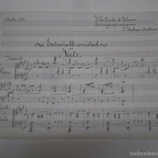Partituras musicales: PARTITURA MANUSCRITA JACINTO CABRERA ORELLANA.ENTRAÑABLE AMISTAD.DEDICATORIA A LOS CONDES DE ADANERO