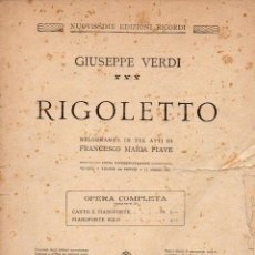 Partituras musicales: VERDI : RIGOLETTO OPERA COMPLETA PARA PIANO (RICORDI). Lote 79632453