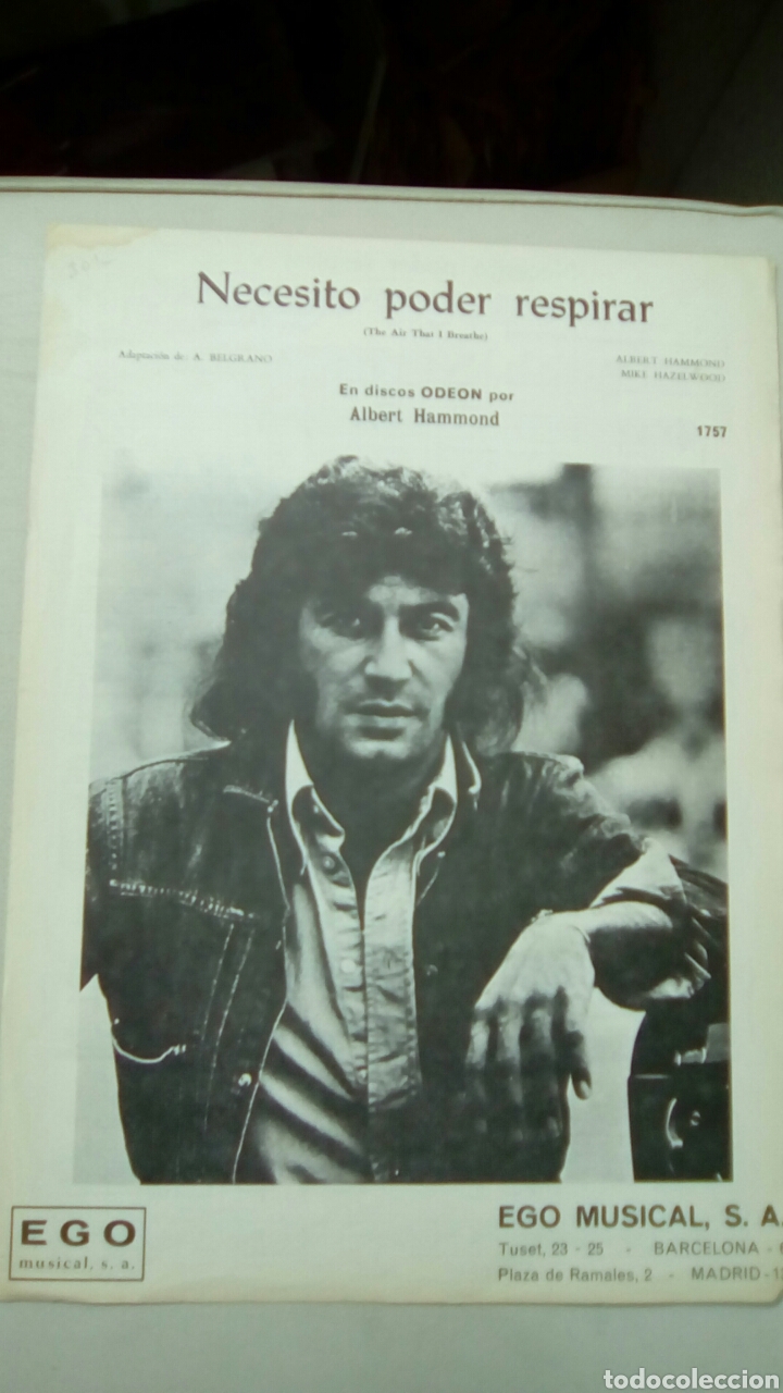 Partituras musicais: ALBERT HAMMOND NECESITO PODER RESPIRAR