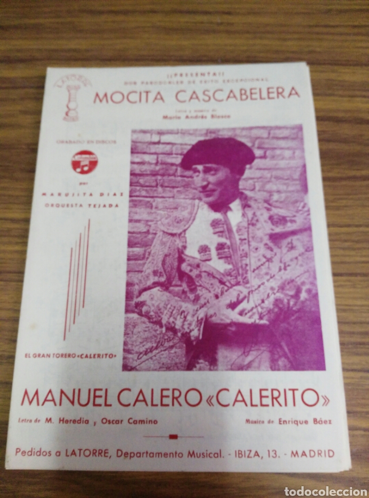 Partituras musicais: MANUEL CALERO CALERITO-MOCITA CASCABELERA-PARTITURA LETRA Y M&Uacute;SICA.