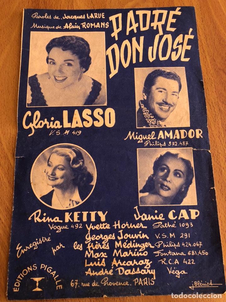 Partitions Musicales: Partitura padre don Jos&eacute;.gloria lasso Miguel amador rina ketty janie cap.ediciones pigalle