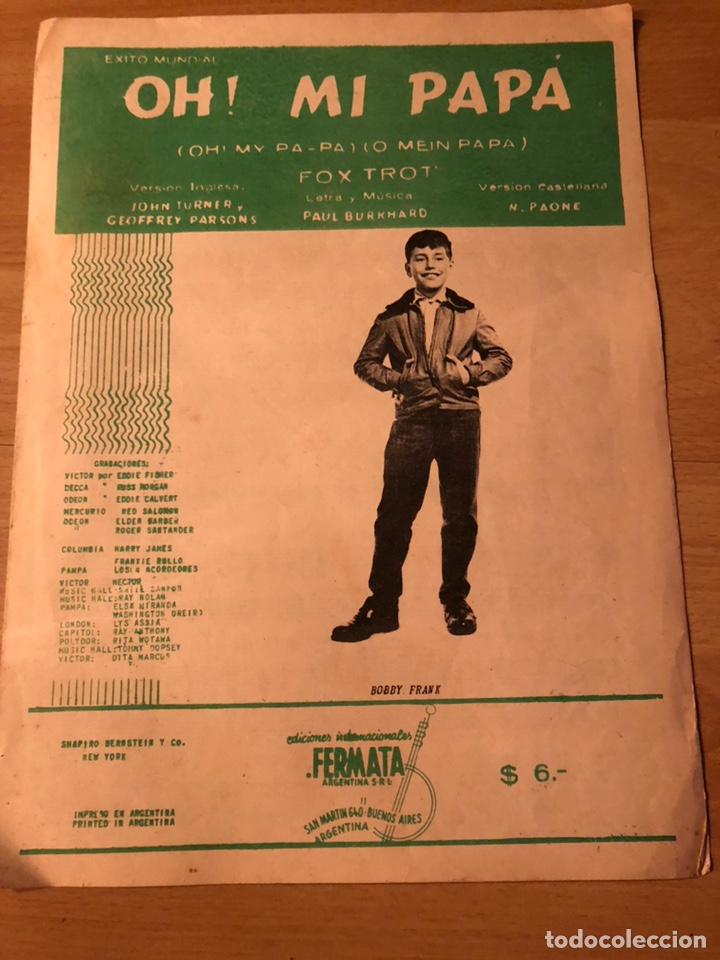 Partitions Musicales: Partitura oh mi pap&aacute; bobby frank