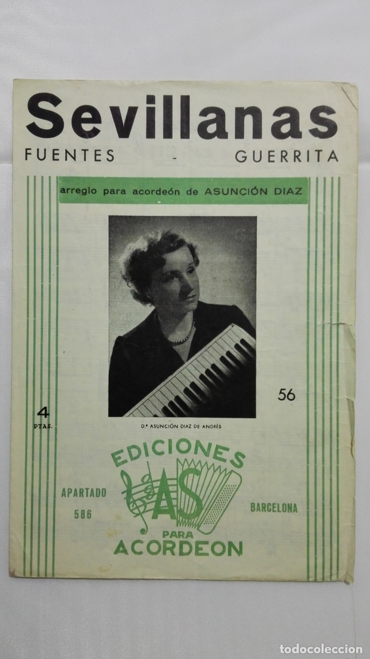 Partitions Musicales: ANTIGUA PARTITURA, SEVILLANAS - FUENTES - GUERRITA, EDICIONES AS PARA ACORDEON, N&ordm; 56
