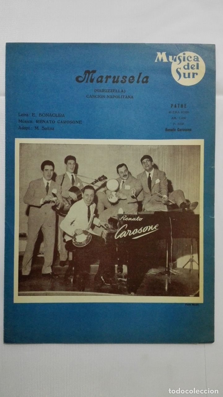 Partitions Musicales: ANTIGUA PARTITURA, MARUSELA - CANCION NAPOLITANA, MUSICA DEL SUR, DISCOS PATHE