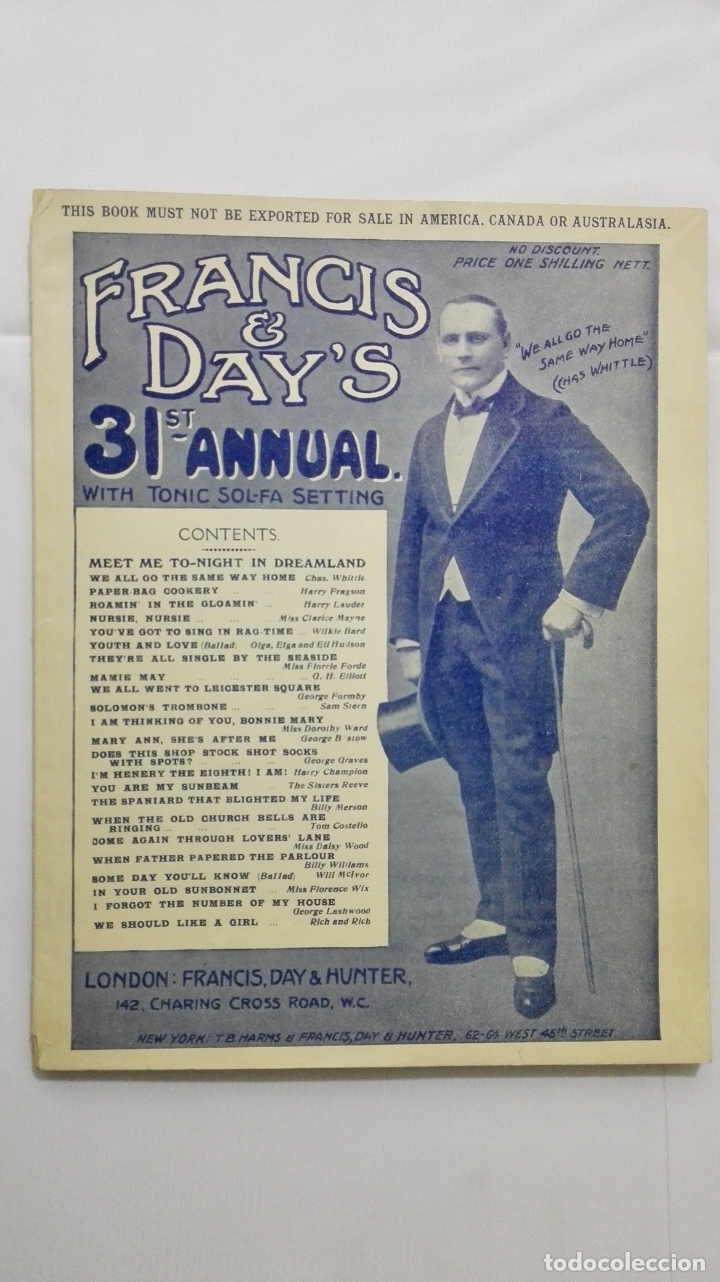 Musical scores: ANTIGUA PARTITURA, FRANCIS & DAY'S 31ST ANNUAL, A&Ntilde;O 1909