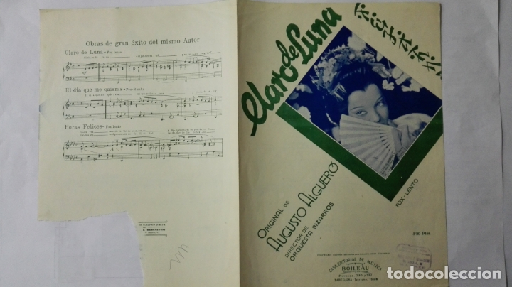 Partituras musicais: ANTIGUA PARTITURA, CLARO DE LUNA - FOX LENTO, ORIGINAL AUGUSTO ALGUERO, 2 PAGINAS