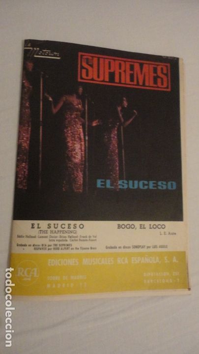Partituras musicais: PARTITURAS.THE SUPREMES.EL SUCESO.MOTOWN. L.E AUTE BOGO-EL LOCO.RCA ESPA&Ntilde;OLA.1968