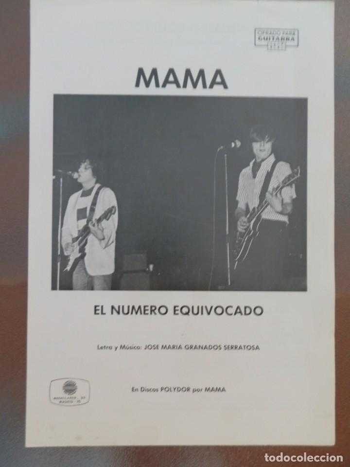 Musical scores: PARTITURA EL NUMERO EQUIVOCADO  POR MAMA. EDICIONES MUSICALES CANCIONES DEL MUNDO.