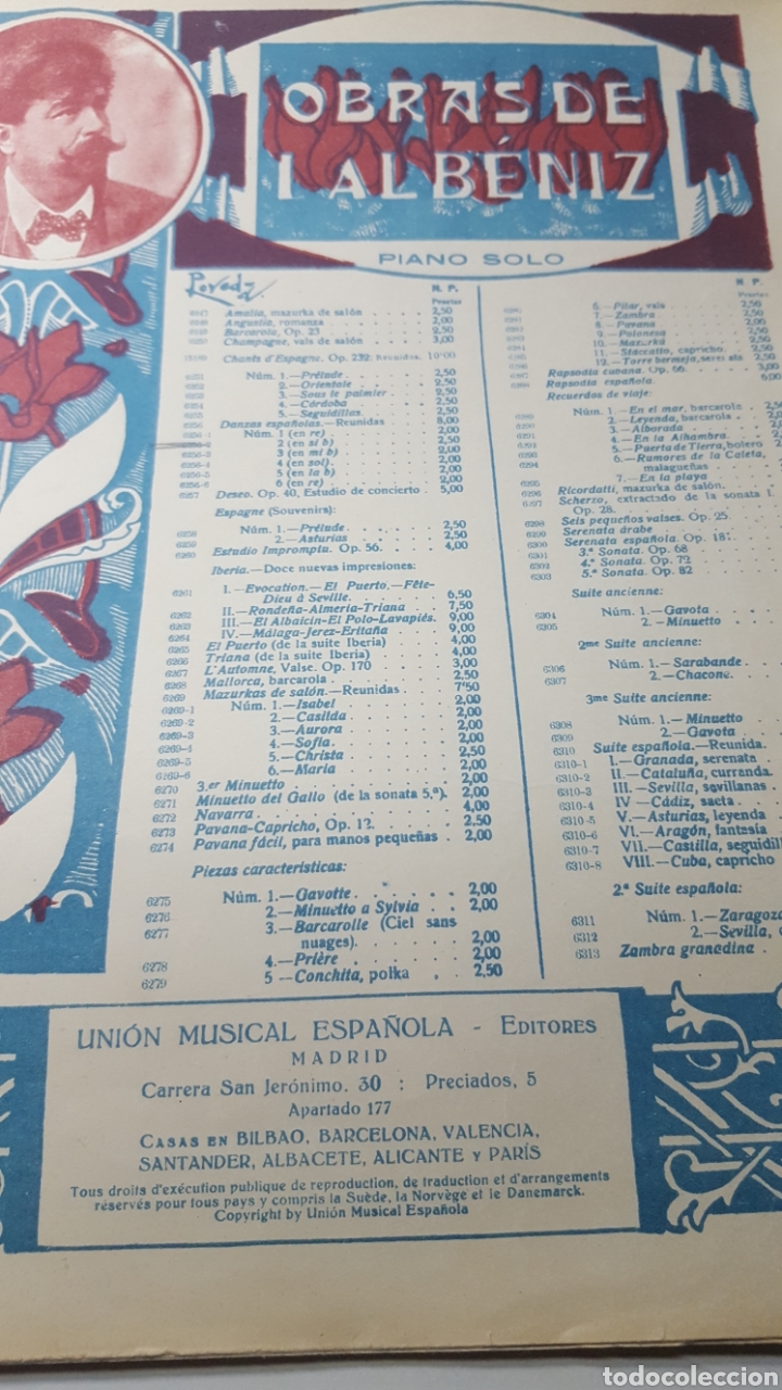 Partituras musicais: PARTITURA. ALBENIZ SEIS DANZAS ESPA&Ntilde;OLAS. PIANO SOLO. UNION MUSICAL ESPA&Ntilde;OLA. 7 PAGINAS.