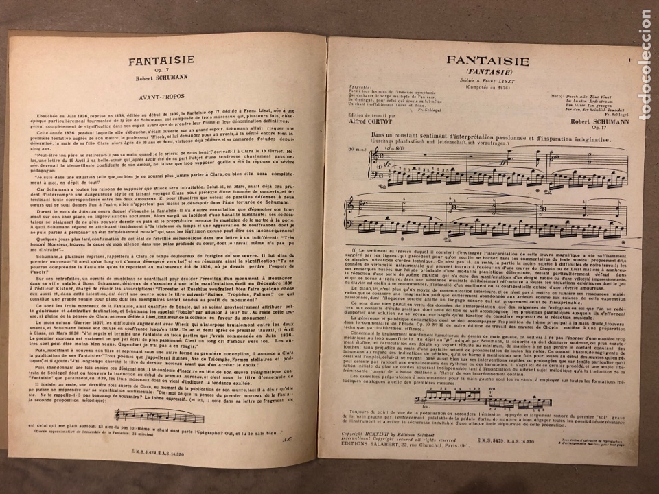 Partituras musicales: LOTE 3 LIBRETOS DE PARTITURAS DE SCHUMANN. ALFRED CORTOT. EDITIONS SALABERT - Foto 16 - 182874907