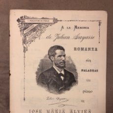 Partituras musicales: ROMANZA SIN PALABRAS PARA PIANO POR JOSÉ MARÍA ALVIRA. A LA MEMORIA DE JULIÁN GAYARRE. 1890. Lote 182886772