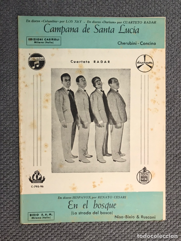 Musical scores: MUSICA. Partituras: CAMPANA DE SANTA LUCIA, por Cuarteto Radar. HISPAVOX (h.1950?)