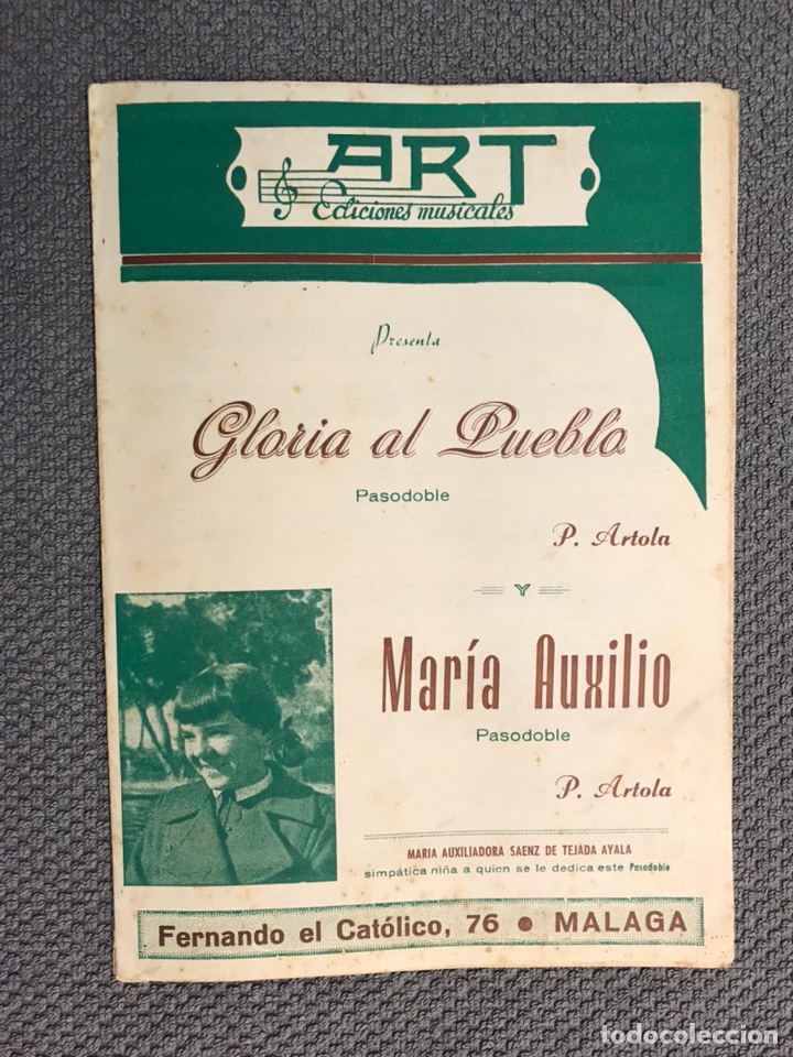 Musical scores: M&Uacute;SICA. PARTITURAS: GLORIA AL PUEBLO; MARIA AUXILIO, Pasodobles... (h.1950?)