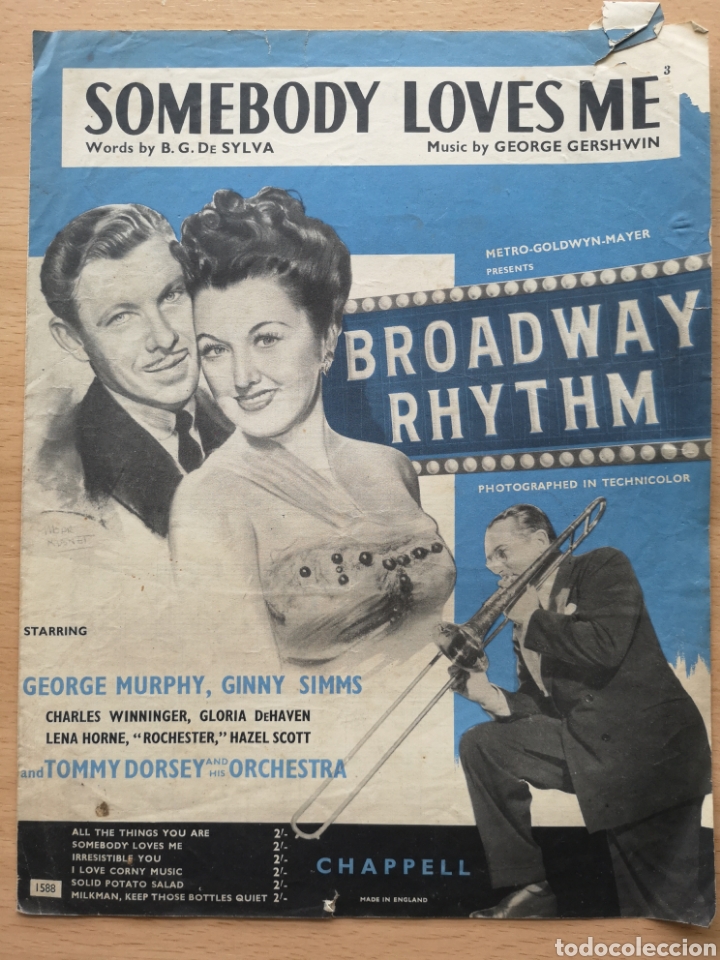 Partituras musicales: PARTITURA CINE. SOMEBODY LOVES ME. BROADWAY RHYTHM. CHAPPEL. GEORGE MURPHY, GINNY SIMMS