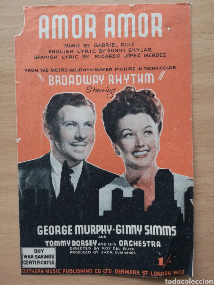 Partituras musicales: PARTITURA CINE. AMOR AMOR. BROADWAY RHYTHM. GEORGE MURPHY, GINNY SIMMS. METRO