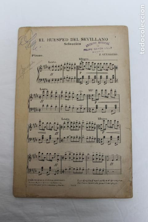 Partiture musicali: PARTITURA EL HUESPED DEL SEVILLANO, PIANO, J. GUERRERO