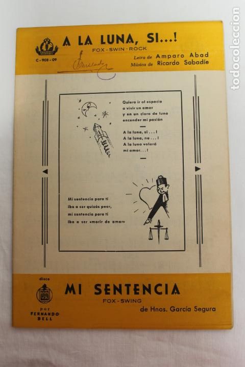Partitions Musicales: PARTITURAS A LA LUNA, SI... FOX-SWIN-ROCK, / MI SENTENCIA FOX- SWING,   HISPAVOX, 1960