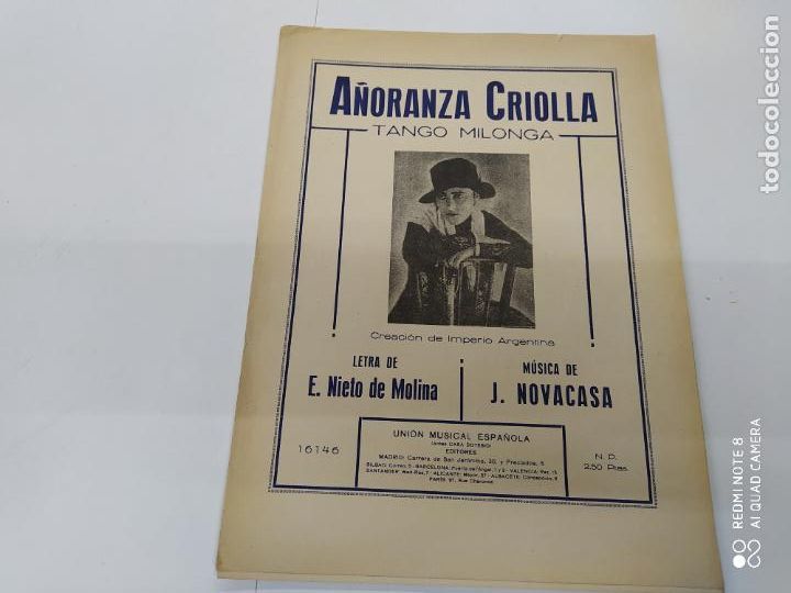 Partituras musicais: ANTIGUA PARTITURA MUSICA A&Ntilde;ORANZA CRIOLLA TANGO MILONGA