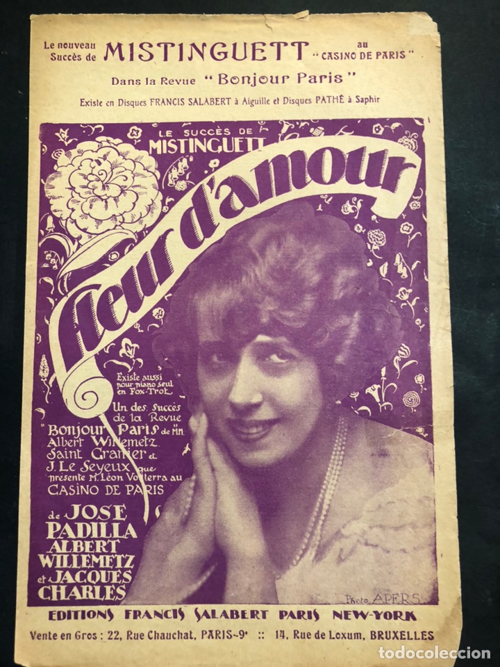 Partituren: Partitura de la vedette francesa Mistinguett.Fleur D,amour de Jose Padilla