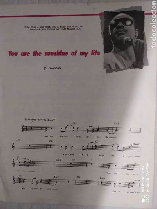 Partituras musicales: Partitura you are the sunshine of my life Stevie Wonder