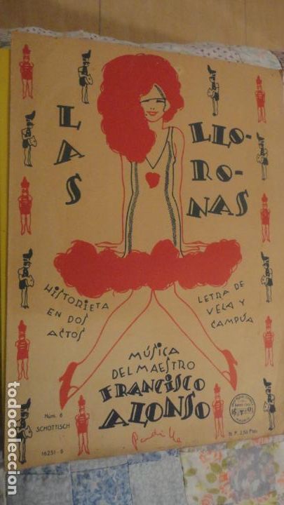 Partituren: PARTITURA.LAS LLORONAS N&ordm; 6.SCOTTISCH.FRANCISCO ALONSO.VELA Y CAMPUA.UNION MUSICAL ESPA&Ntilde;OLA 1929.