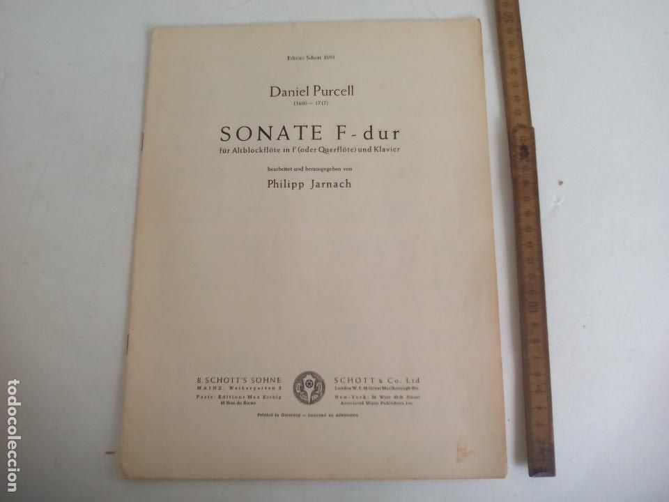 Partituren: SONATE F-DUR. DANIEL PURCELL. PHILIPP JARNACH. 1940. EDITION SCHOTT 3693. B. SCHOTT'S S&Ouml;HNE