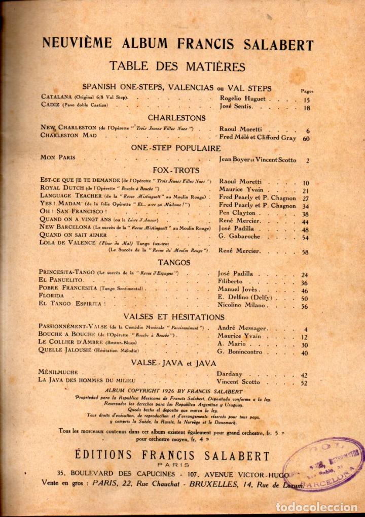 Partituras musicales: NEUVIÈME ALBUM FRANCIS SALABERT (1929) - Foto 2 - 260333705
