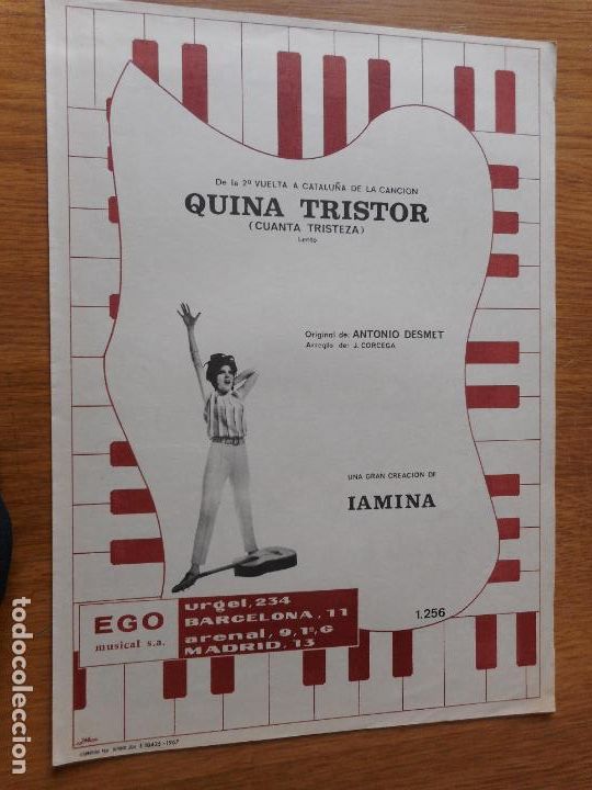 Partituras musicais: ANTIGUA PARTITURA.IAMINA.QUINA TRISTOR. EGO MUSICAL S.A 1967.
