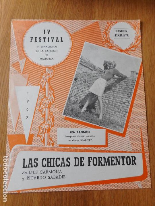 Partituras musicais: ANTIGUA PARTITURA.LEA ZAFRANI.LAS CHICAS DE FORMENTOR.IV FESTIVAL CANCION MALLORCA. 1967