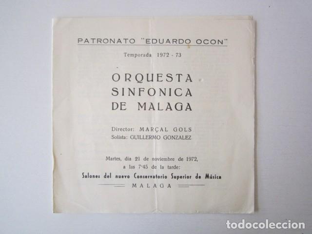 Partituras musicales: PROGRAMA DE LA ORQUESTA SINFONICA DE MALAGA 1972 - Foto 1