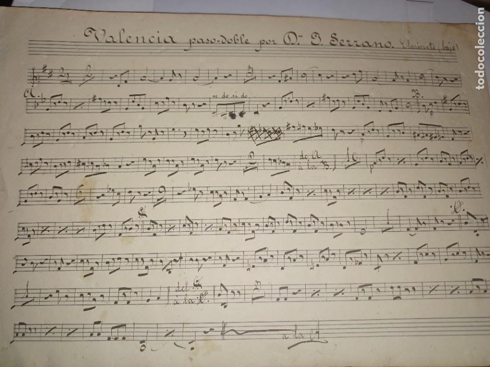 manuscrito valencia pasodoble por j. serrano an - Compra venta en  todocoleccion