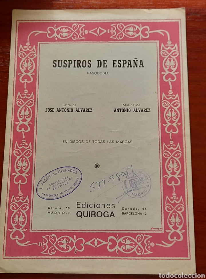Partituras musicais: Partitura antigua Suspiros de Espa&ntilde;a. Pasodoble